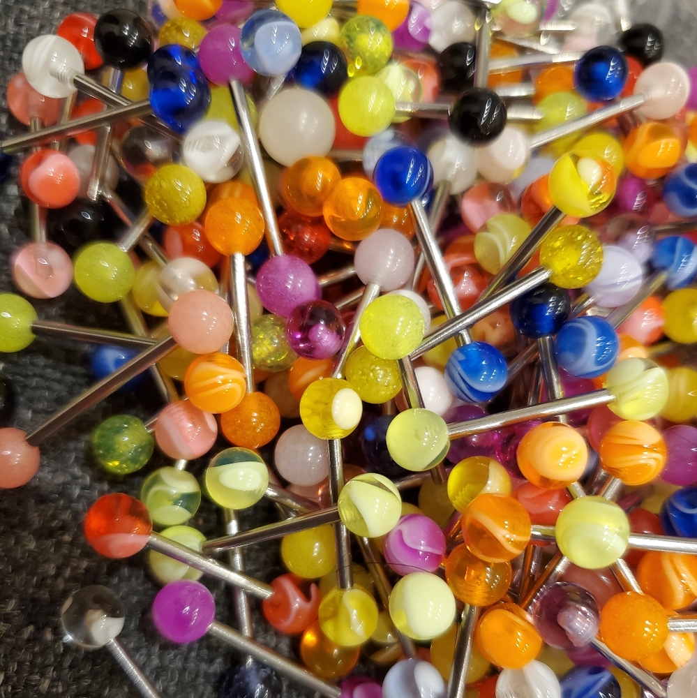 3/$15 Surgical Steel barbel UV light tongue Rings